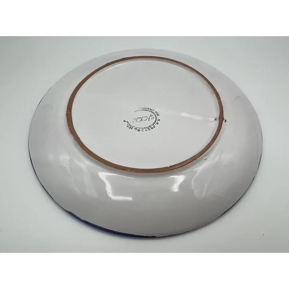 Hand Painted Blue Floral 10” Plate Made in Italy for Macy's Colorful Flowers